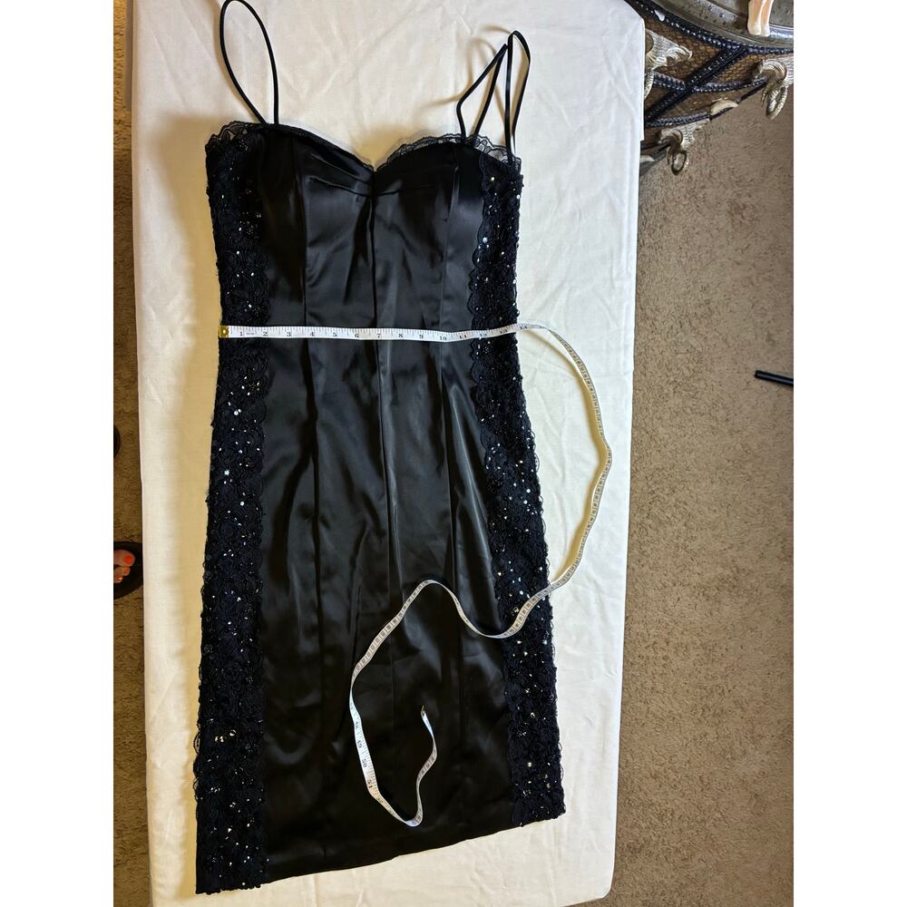 Gothcore Old Hollywood Betsy & Adam Black Satin Lace Sequin Formal Dress Size 6